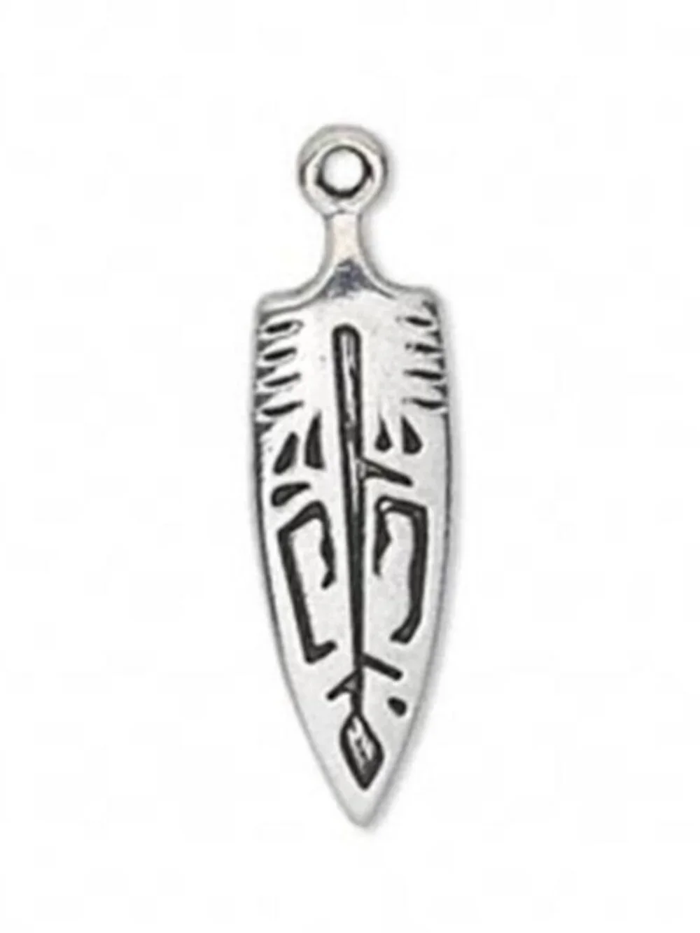 2 Carved Tribal Native Arrowhead Antiqued Silver Pewter 29x9mm Pendants Charms